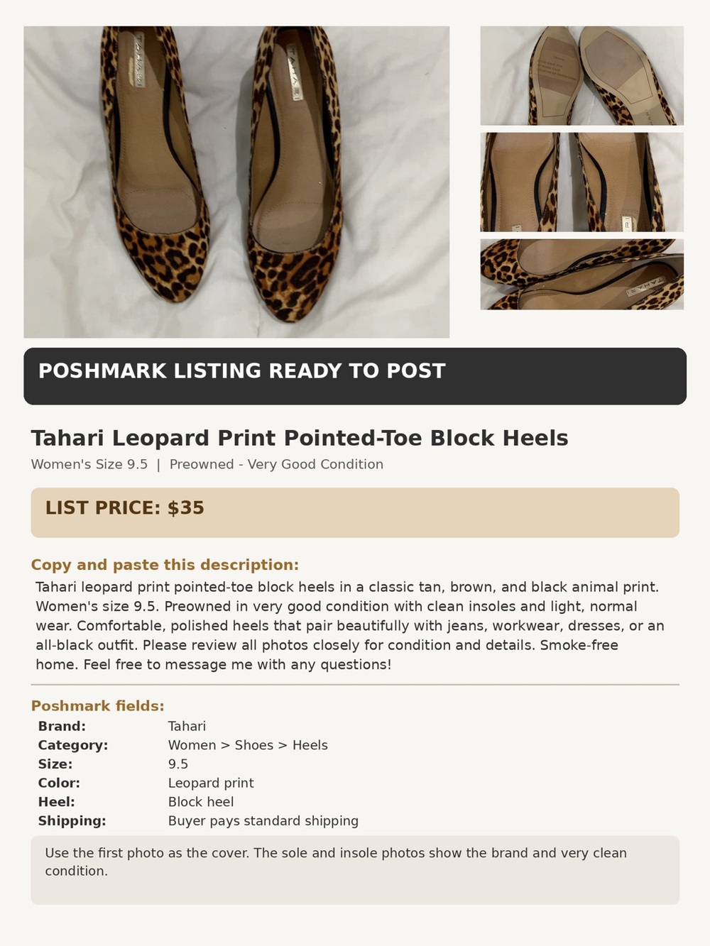 Tahari Leopard Print Pointed-Toe Block Heels — Brown/Tan/Black